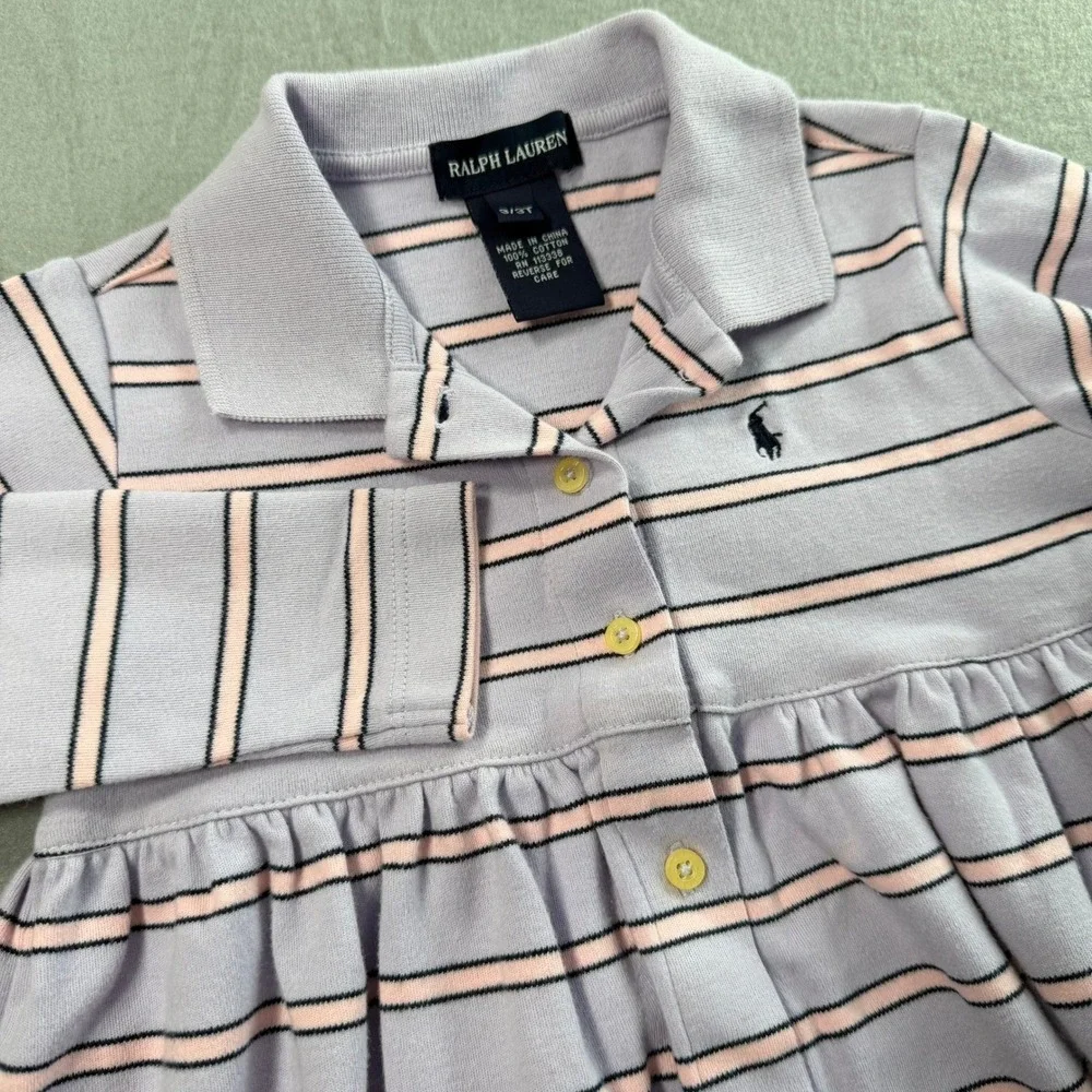 Ralph Lauren Polo Dress Girls 3T Purple Striped Long Sleeve Mini Pony
